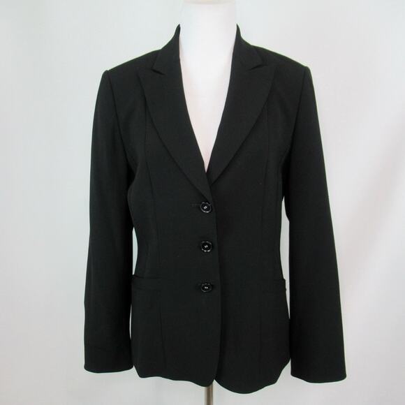 TAHARI Black Three-Button Zigzag Stitch Notch Collar Suit Jacket Blazer Size 14 - Picture 11 of 11